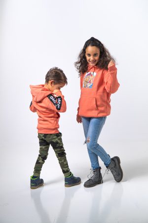 Hoody Kids with Sleeves Stripe comes in Salmon.
