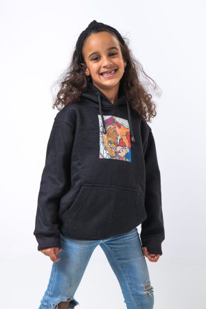 Hoody Kids  with Sleeves Stripe comes in Black.