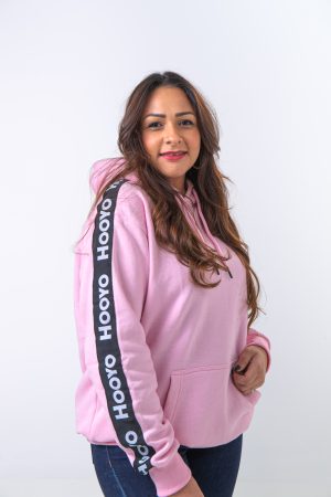Hoody Woman with Sleeves Stripe comes in Pink.