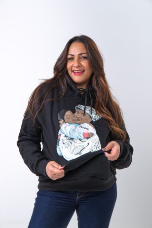 Hoody Woman with HEAD Front Print MAMA AFRICA Black.