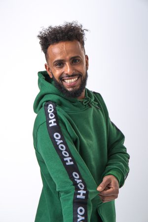 Hoody Man with Sleeves Stripe comes in Olive green.